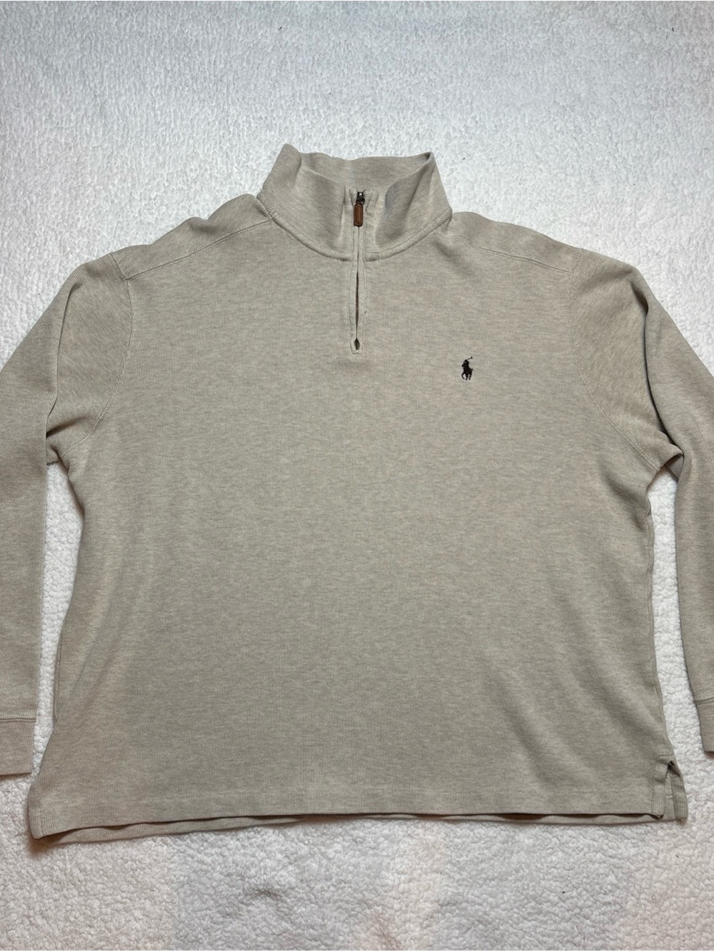 Polo Ralph Lauren Beige 1/4 Zip Knit Mock Neck Pullover Sweater Long Sleeve M XL